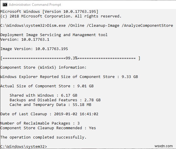 Windows 10에서 구성 요소 저장소(WinSxS) 크기 확인 및 정리하는 방법