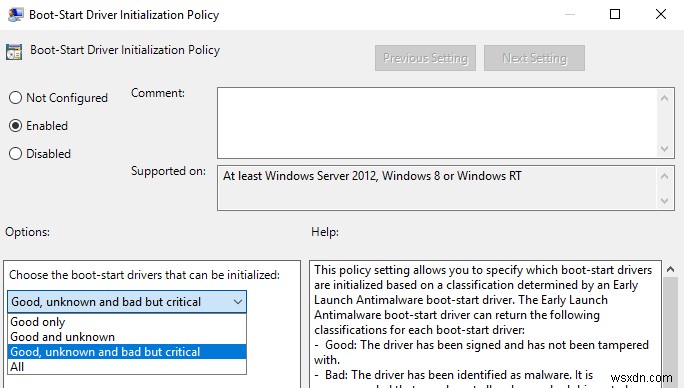Windows 10에서 맬웨어 방지 부팅 시작 드라이버(ELAM) 정책 구성하는 방법