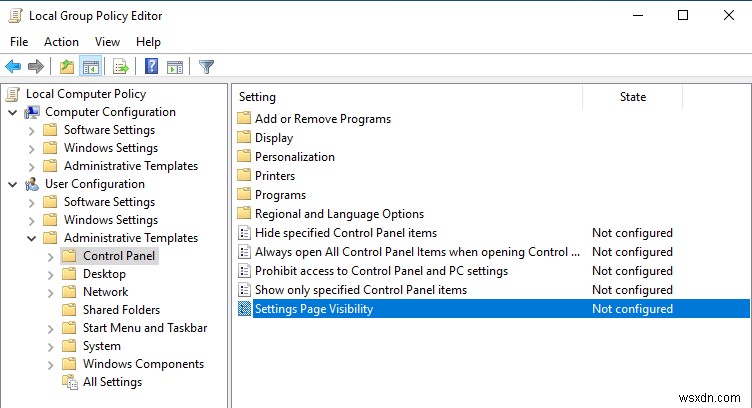 Windows 10 설정 앱에서 특정 페이지를 숨기는 방법