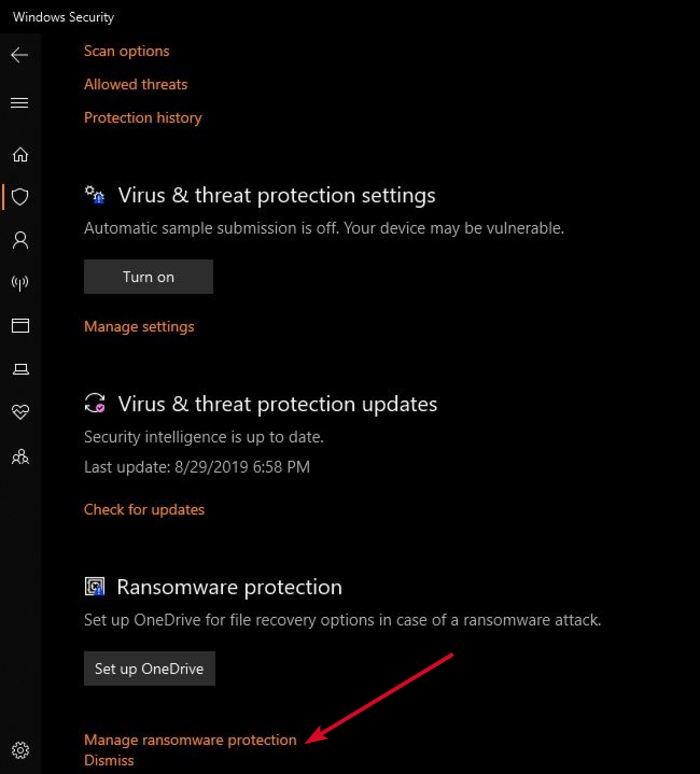 윈도우 디펜더(Windows Defender)에서 랜섬웨어 보호 기능 활성화하는 방법