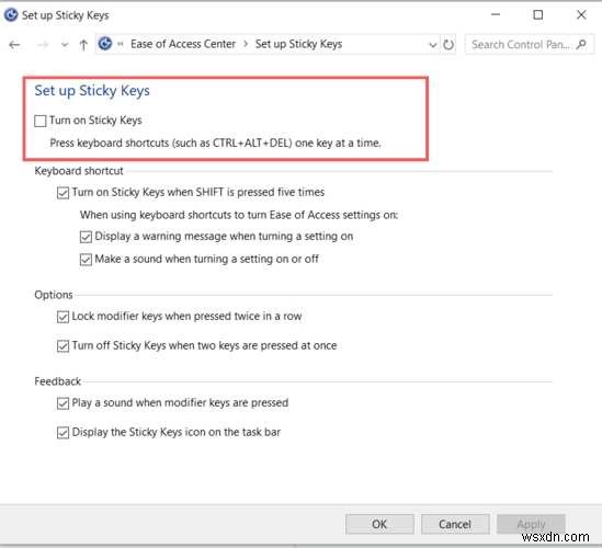 Windows PC에서 고정 키(Sticky Keys) 비활성화하는 방법