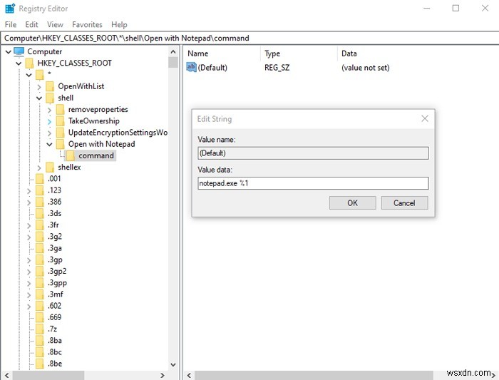 Windows 10 마우스 오른쪽 클릭 메뉴에 메모장으로 열기 옵션 추가하는 방법