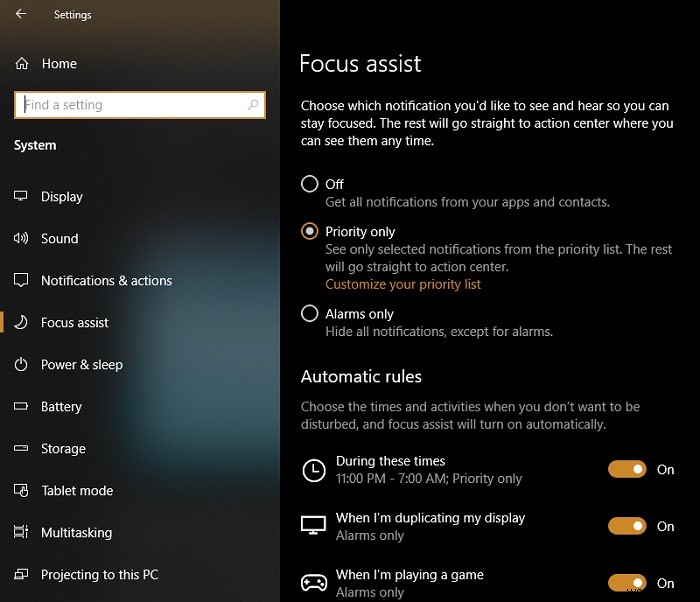 Windows 10 포커스 지원(Focus Assist)으로 알림 제어하는 방법