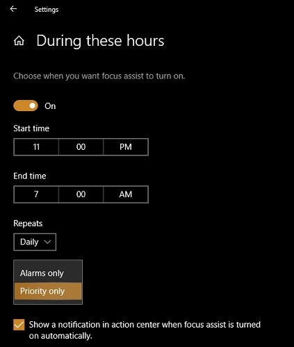Windows 10 포커스 지원(Focus Assist)으로 알림 제어하는 방법