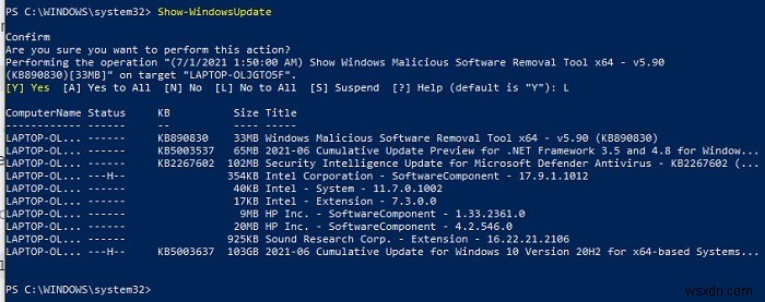 Windows 10에서 PowerShell로 원치 않는 업데이트 숨기는 방법