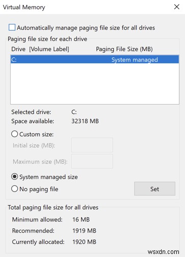 Windows 10에서  컴퓨터의 메모리가 부족합니다  오류 해결하는 방법