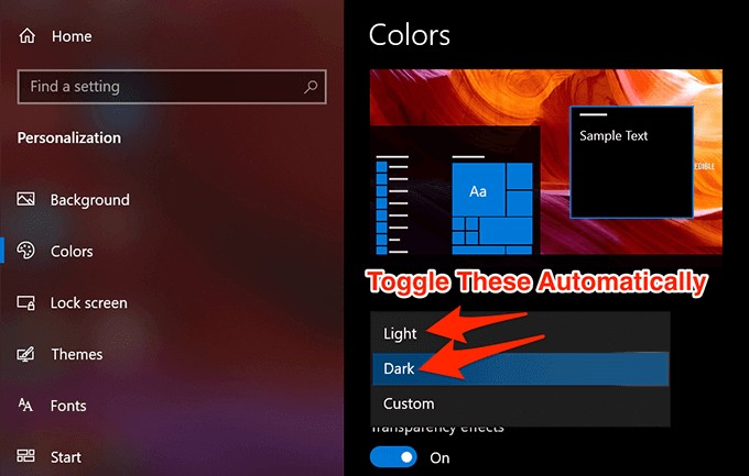 Windows 10에서 다크 모드·라이트 모드 자동 전환 설정하는 방법