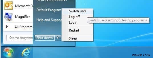 Windows 7 사용자 전환(Switch User)이 비활성화되거나 회색으로 표시될 때 해결 방법