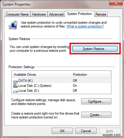 Windows 7에서 시스템 복원(시스템 보호) 활성화하는 방법