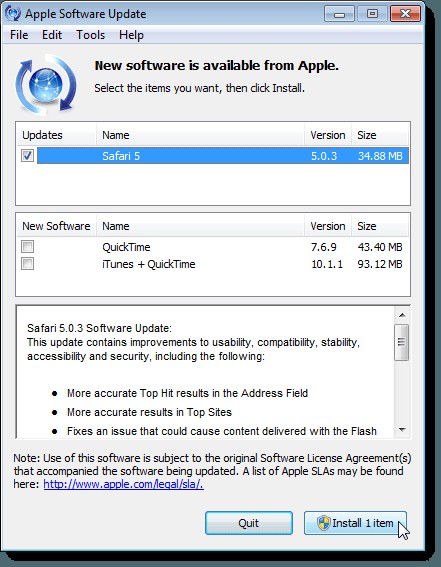 Windows에서 Apple Safari 브라우저 업데이트하는 방법