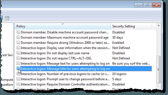 Windows 7/8/10 로그온 화면에 메시지 표시하는 방법