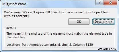 DOCX 파일 열기 오류 해결: 종료 태그가 시작 태그와 일치해야 합니다 오류 수정 방법