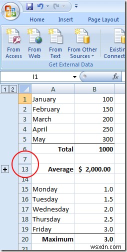 Excel 워크시트에서 행 및 열 그룹화하는 방법