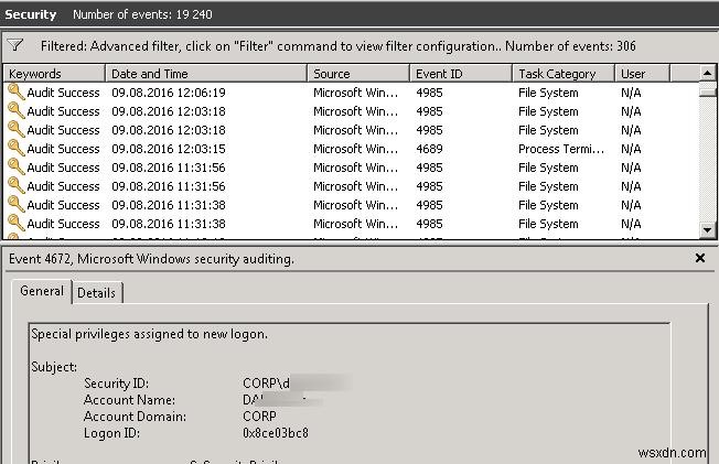 Windows Server 2008 이상에서 사용자 이름으로 이벤트 로그를 필터링하는 방법