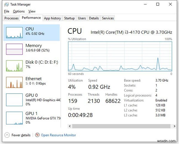 Windows 10에서 CPU 사용량 확인하는 방법 총정리
