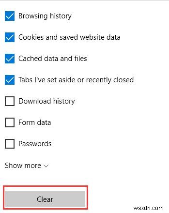 Microsoft Edge에서 인터넷 기록, 캐시, 쿠키, 데이터 삭제하는 방법