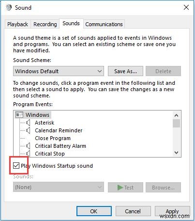 Windows 10에서 시작 사운드 다시 켜는 방법