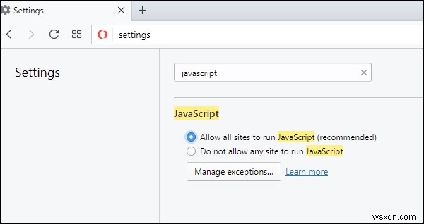 Opera 브라우저에서 JavaScript 활성화하는 방법