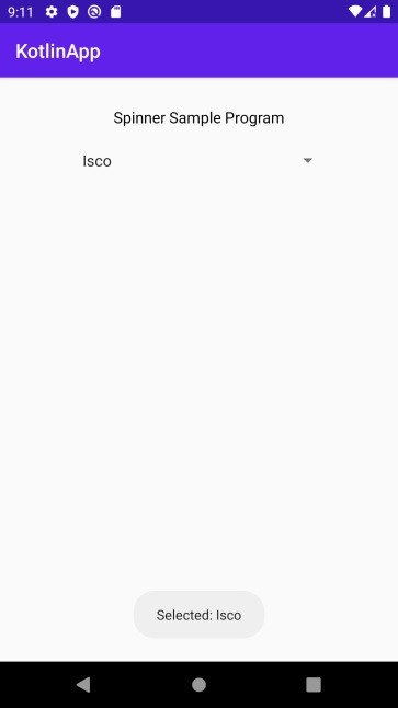 Kotlin으로 초기 기본 텍스트가 있는 Android 스피너(Spinner) 만들기