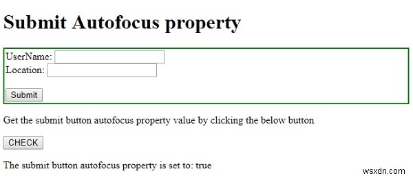 HTML DOM Input Submit autofocus 속성 – 페이지 로드 시 제출 버튼 자동 포커스 설정하기