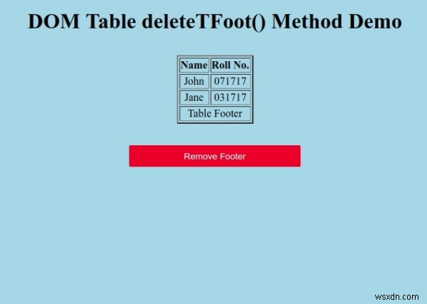 HTML DOM Table deleteTFoot() 메서드 – 테이블 푸터(tfoot) 삭제하기