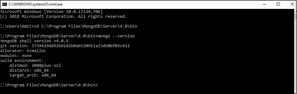 명령줄(CMD)로 설치된 MongoDB 버전 확인하는 방법