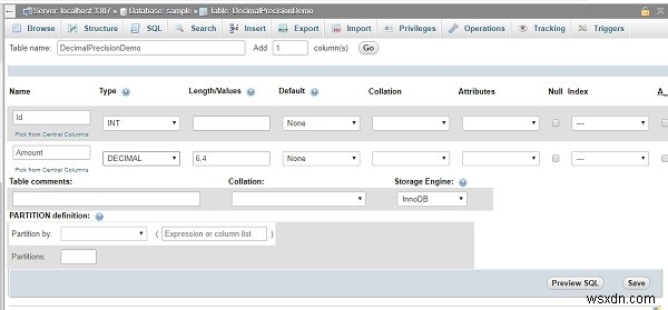 phpMyAdmin에서 MySQL 데이터베이스의 DECIMAL 소수점 자릿수와 스케일 지정 방법