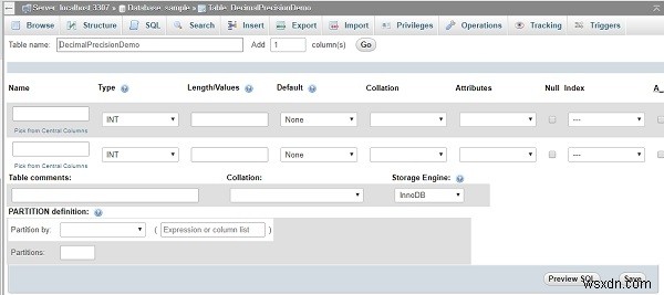 phpMyAdmin에서 MySQL 데이터베이스의 DECIMAL 소수점 자릿수와 스케일 지정 방법