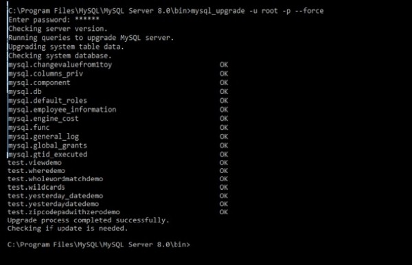 명령줄(CMD)에서 MySQL 서버를 업그레이드하는 방법