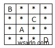 C++로 행렬에서 주변에 가장 많은 별(*)을 가진 알파벳 찾기