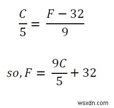 섭씨를 화씨로 변환하는 C++ 프로그램