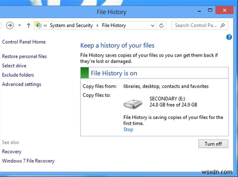 Windows 8에 내장된  타임머신  백업 기능, 파일 기록(File History) 활용법