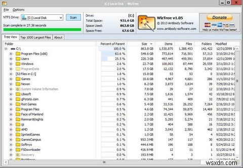 초고속 디스크 분석 도구 WizTree로 디스크 공간 낭비 요소 찾기 [Windows]