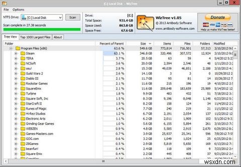 초고속 디스크 분석 도구 WizTree로 디스크 공간 낭비 요소 찾기 [Windows]