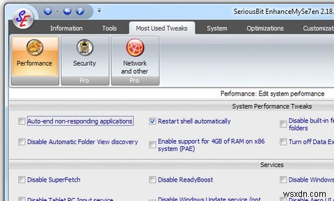 Windows 7 최적화 도구 EnhanceMySe7en: 시스템 튜닝과 정보 확인을 한 번에