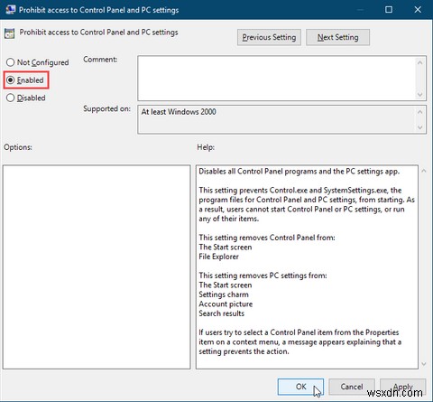 Windows 10에서 설정 앱 및 제어판 접근을 차단하는 방법