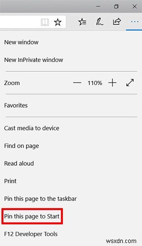 Windows 10에서 즐겨 찾는 웹사이트를 시작 메뉴에 고정하는 방법