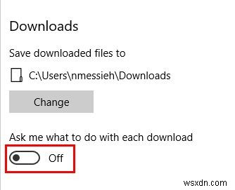 Microsoft Edge에서 다운로드 저장 위치 확인 창 비활성화하는 방법