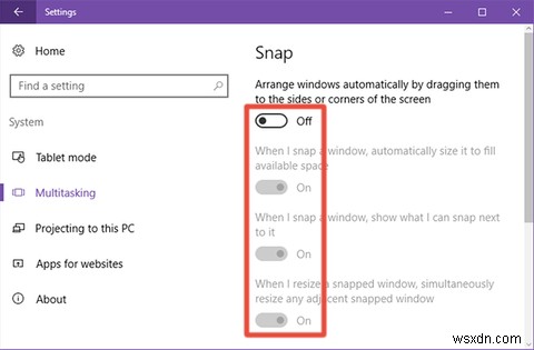 Windows 10에서 스냅 애시스트(Snap Assist) 끄는 방법