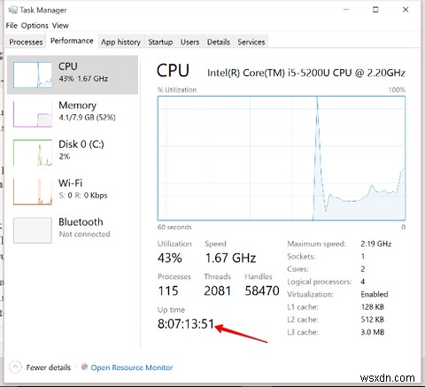 Windows 10에서 PC 가동 시간(업타임) 확인하는 4가지 방법