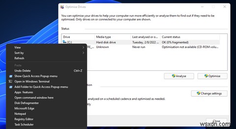 Windows 11 우클릭 메뉴에 디스크 조각 모음 바로 가기 추가하는 방법