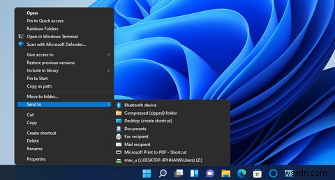 Windows 11  보내기  메뉴에 새 바로 가기 추가하는 방법