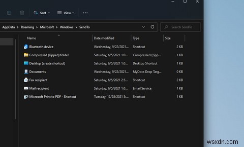Windows 11  보내기  메뉴에 새 바로 가기 추가하는 방법