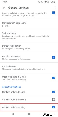 Gmail 앱에서 이메일 전송 전 확인 알림 설정하는 방법