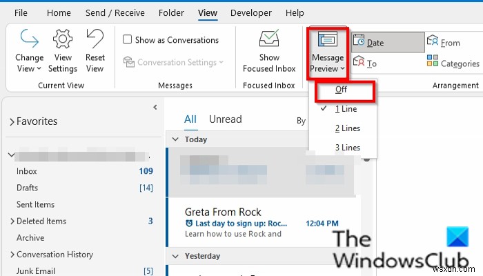 Outlook(아웃룩)에서 메시지 미리 보기 끄는 방법