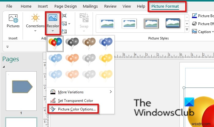 Microsoft Publisher에서 그림 배경 또는 도형을 투명하게 만드는 방법