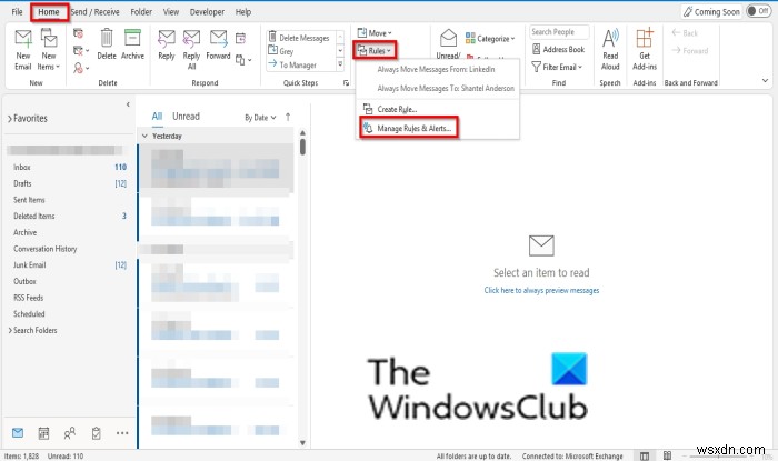아웃룩(Outlook)에서 규칙을 삭제하거나 비활성화하는 방법