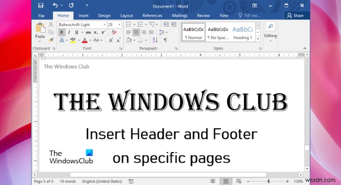 Microsoft Word에서 특정 페이지에만 머리글과 바닥글 삽입하는 방법