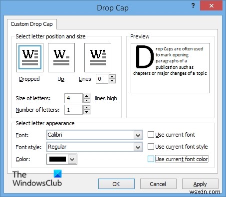 Microsoft Publisher에서 드롭캡(Drop Cap)을 만들고 삽입하는 방법