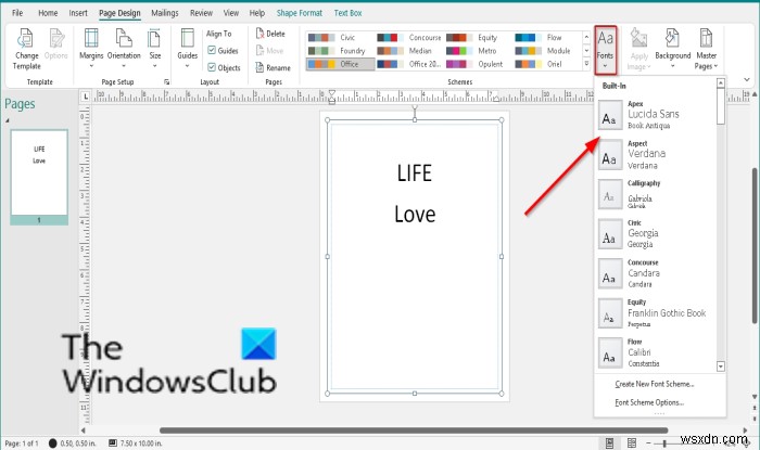 Microsoft Publisher에서 글꼴 구성표(Font Scheme)를 적용하고 관리하는 방법